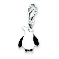 CZ Enamel Penguin Charm in Sterling Silver