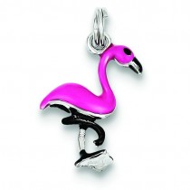 Enamel Flamingo Charm in Sterling Silver