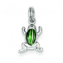Green Enamel Frog Charm in Sterling Silver
