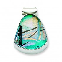 Teal Dichroic Glass Teardrop Pendant in Sterling Silver