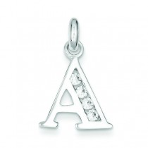 White CZ Initial A Pendant in Sterling Silver