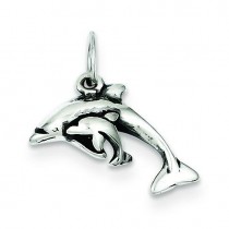 Antiqued Dolphin Baby Charm in Sterling Silver