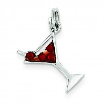 Cocktail Glass Red CZ Charm in Sterling Silver