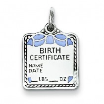 Blue Birth Certificate Charm in Sterling Silver