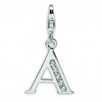 CZ Letter A Lobster Clasp Charm in Sterling Silver