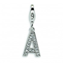 CZ Letter A Lobster Clasp Charm in Sterling Silver