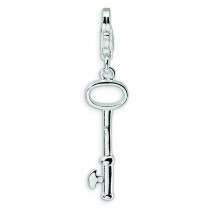 Oval Skeleton Key Lobster Clasp Charm in Sterling Silver