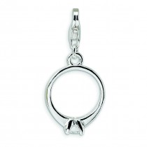 CZ Ring Lobster Clasp Charm in Sterling Silver