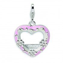 Pink Heart Photo Lobster Clasp Charm in Sterling Silver