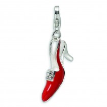 Red CZ High Heel Shoe Lobster Clasp Charm in Sterling Silver