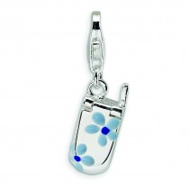 Flower Enamel Movable Cell Phone Lobster Clasp Charm in Sterling Silver