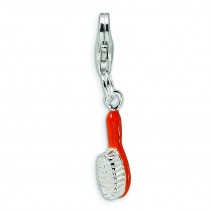 Orange Hair Brush Lobster Clasp Charm in Sterling Silver