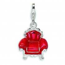 Red Overstuffed Chair Lobster Clasp Charm in Sterling Silver