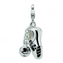 Soccer Shoe Ball Lobster Clasp Charm in Sterling Silver