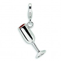 Red Wine Glass Lobster Clasp Charm in Sterling Silver