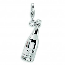 Champagne Bottle Lobster Clasp Charm in Sterling Silver