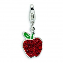 Enamel Red Crystal Apple Lobster Clasp Charm in Sterling Silver