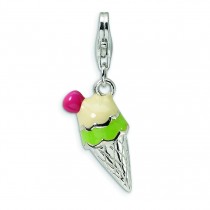Ice Cream Cone Lobster Clasp Charm in Sterling Silver