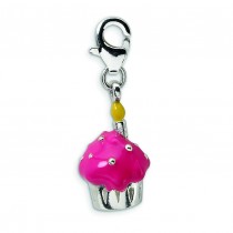 Cupcake Candle Lobster Clasp Charm in Sterling Silver