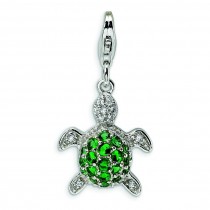 Green Clear CZ Turtle Lobster Clasp Charm in Sterling Silver