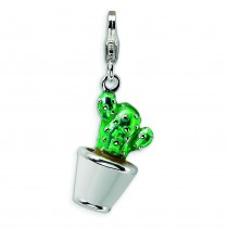 Potted Green Cactus Lobster Clasp Charm in Sterling Silver