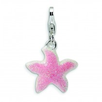 Pink Sparkle Starfish Lobster Clasp Charm in Sterling Silver