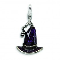 Antiqued Witches Hat Lobster Clasp Charm in Sterling Silver