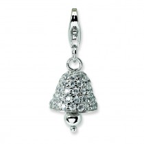 CZ Bell Lobster Clasp Charm in Sterling Silver