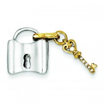 Diamond Lock Key Pendant in Sterling Silver 