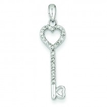 Diamond Heart Key Pendant in Sterling Silver 
