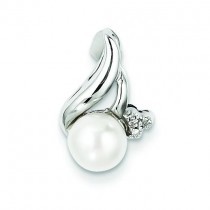 FW Cultured Pearl Diamond Pendant in Sterling Silver 