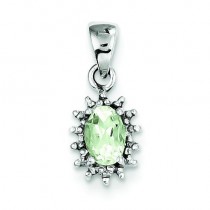 Green Amethyst Diamond Pendant in Sterling Silver