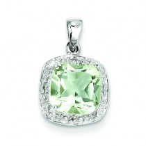 Green Amethyst Diamond Pendant in Sterling Silver