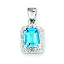 Emerald Cut SW Blue Topaz Diamond Pendant in Sterling Silver