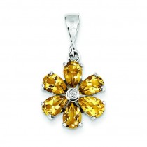 Citrine Diamond Flower Pendant in Sterling Silver