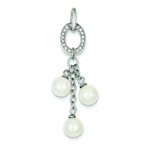 CZ Oval Pearl Pendant in Sterling Silver