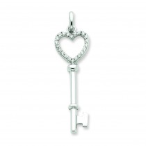 CZ Heart Key Pendant in Sterling Silver