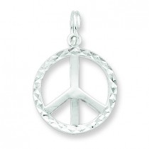 Diamond Cut Peace Symbol Charm in Sterling Silver
