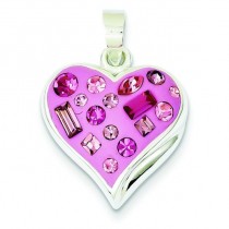 Pink Crystal Heart Pendant in Sterling Silver