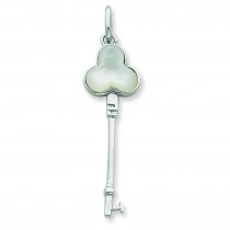 Mother Of Pearl Clover Small Key Pendant in Sterling Silver