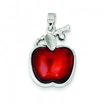 Red CZ Apple Pendant in Sterling Silver