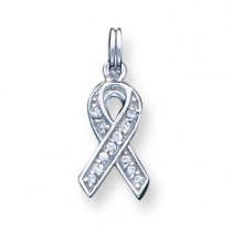 CZ Awareness Ribbon Pendant in Sterling Silver