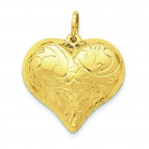 Scrolled Puffed Heart Pendant in 14k Yellow Gold