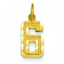 Small Diamond Cut Number 6 Charm in 14k Yellow Gold