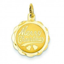 Merry Christmas Disc Charm in 14k Yellow Gold