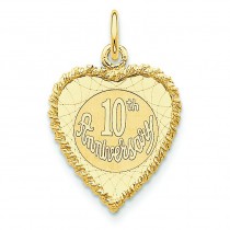 Happy 10th Anniversary Charm in 14k Yellow Gold