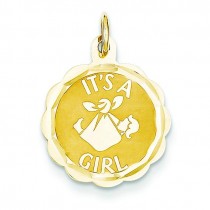 Its A Girl Scalloped Disc Charm in 14k Yellow Gold