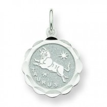 Engraveable Taurus Zodiac Scalloped Disc Char in 14k White Gold