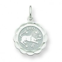 Engraveable Leo Zodiac Scalloped Disc Charm in 14k White Gold