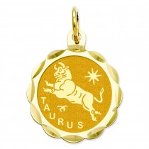 Engraveable Taurus Zodiac Scalloped Disc Charm in 14k Yellow Gold